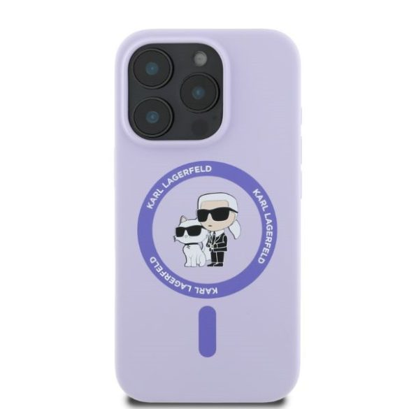 Karl Lagerfeld iPhone 16 Pro Magsafe Silicone Karl&Choupette Ring (KLHMP16LSCMKCRHU) Magsafe kompatibilis hátlap, tok, lila