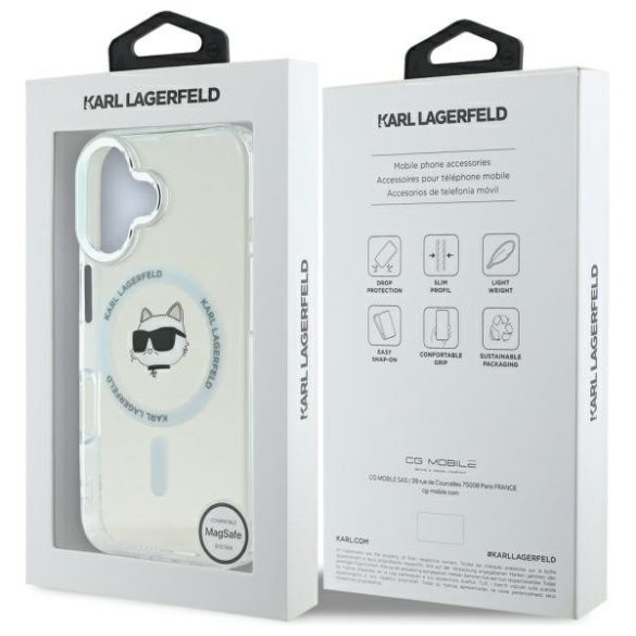 Karl Lagerfeld iPhone 16 Plus Magsafe IML Metal Choupette Head (KLHMP16MHLSCHH) Magsafe kompatibilis hátlap, tok, fehér