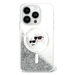   Karl Lagerfeld iPhone 16 Plus Magsafe Liquid Glitter Karl&Choupette Head (KLHMP16MLGKCSGH) Magsafe kompatibilis hátlap, tok, átlátszó