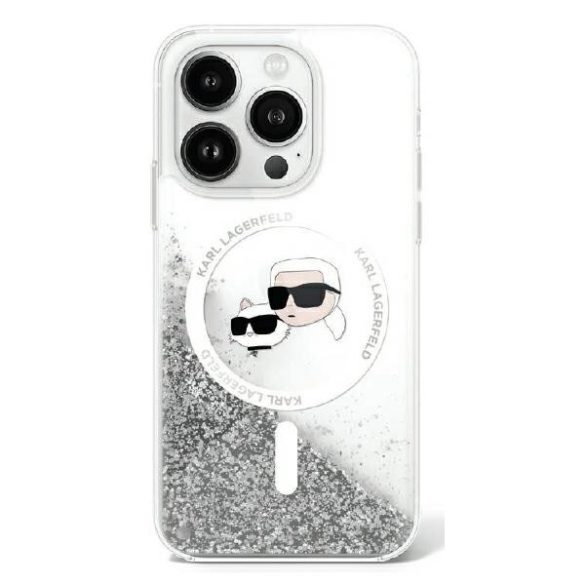 Karl Lagerfeld iPhone 16 Plus Magsafe Liquid Glitter Karl&Choupette Head (KLHMP16MLGKCSGH) Magsafe kompatibilis hátlap, tok, átlátszó