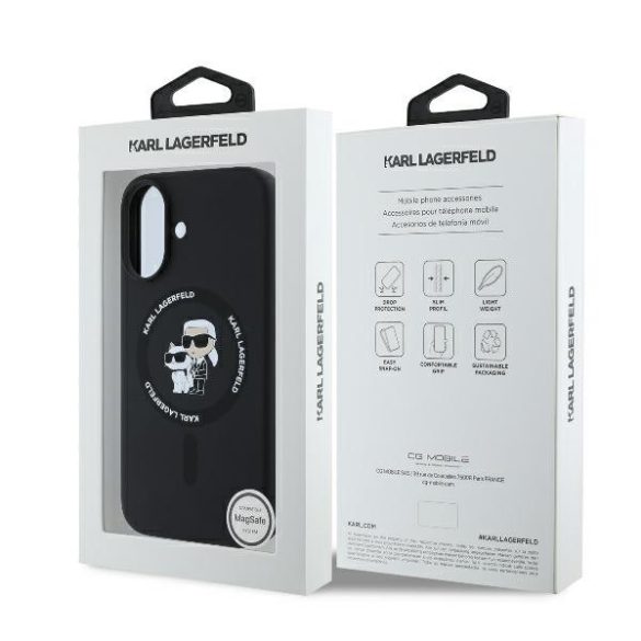 Karl Lagerfeld iPhone 16 Plus Magsafe Silicone Karl&Choupette Ring (KLHMP16MSCMKCRHK) Magsafe kompatibilis hátlap, tok, fekete