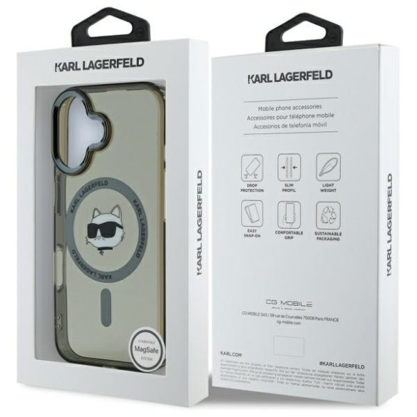 Karl Lagerfeld iPhone 16 Magsafe IML Metal Choupette Head (KLHMP16SHLSCHK) Magsafe kompatibilis hátlap, tok, fekete