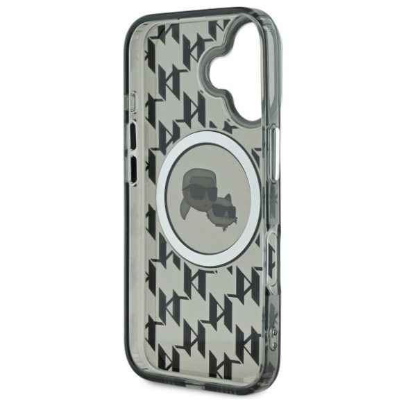 Karl Lagerfeld iPhone 16 Magsafe IML Monogram Karl&Choupette Head (KLHMP16SHMCKMHK) Magsafe kompatibilis hátlap, tok, fekete