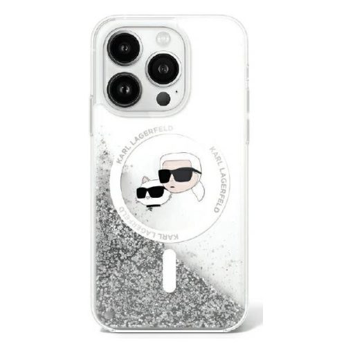 Karl Lagerfeld iPhone 16 Magsafe Liquid Glitter Karl&Choupette Head (KLHMP16SLGKCSGH) MagSafe hátlap, tok, ezüst-átlátszó