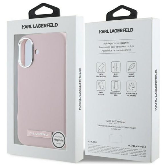 Karl Lagerfeld iPhone 16 Magsafe FW Metal Plate (KLHMP16SPGMSRPK) Magsafe kompatibilis hátlap, tok, rózsaszín