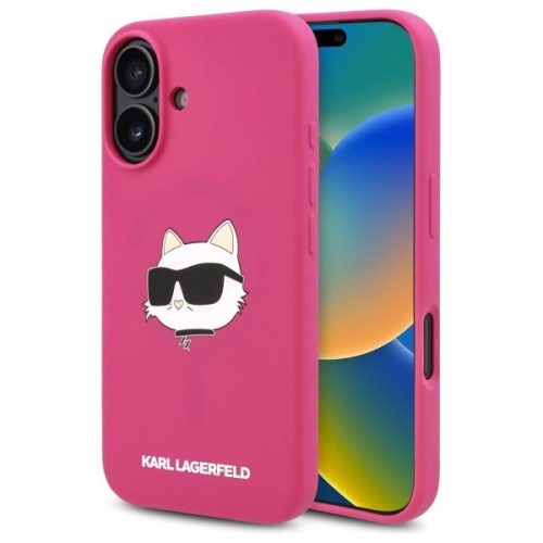 Karl Lagerfeld KLHMP16SSCHPPLF Silicone Choupette Head Print MagSafeiPhone 16 6.1" hátlap, tok, rózsaszín