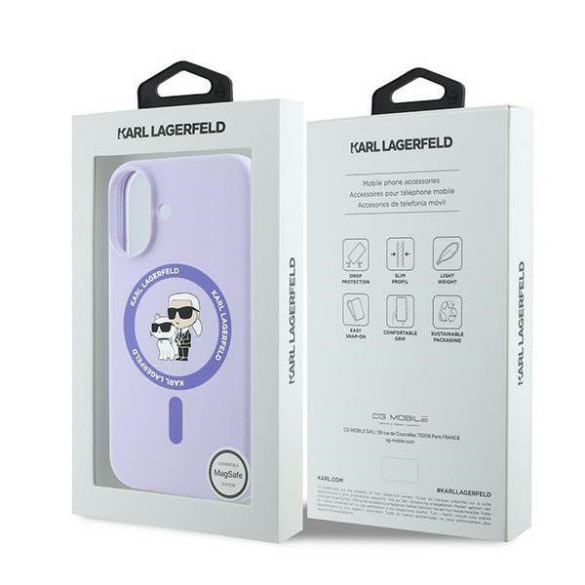 Karl Lagerfeld iPhone 16 Magsafe Silicone Karl&Choupette Ring (KLHMP16SSCMKCRHU) Magsafe kompatibilis hátlap, tok, lila