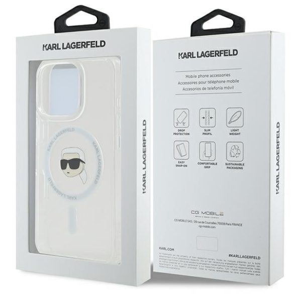 Karl Lagerfeld iPhone 16 Pro Max Magsafe IML Metal Karl Head (KLHMP16XHLSKIH) Magsafe kompatibilis hátlap, tok, fehér