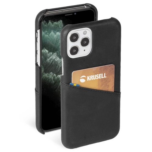 Krusell Leather CardCover iPhone 12 Pro Max eredeti bőr, kártyatartós hátlap, tok, fekete