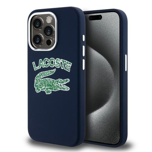 Lacoste LCHMP15LUCRV iPhone 15 Pro 6.1" hátlap, tok, Silicone Cracked Logo Magsafe, sötétkék