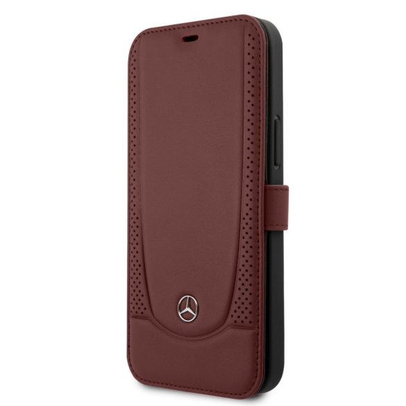 Mercedes-Benz iPhone 12 Pro Max Leather Urban (MEFLBKP12LARMRE) eredeti bőr oldalra nyíló tok, piros