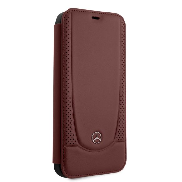 Mercedes-Benz iPhone 12 Pro Max Leather Urban (MEFLBKP12LARMRE) eredeti bőr oldalra nyíló tok, piros