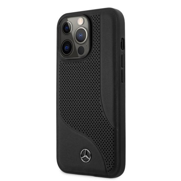 Mercedes-Benz iPhone 13 Pro Leather Perforated Area eredeti bőr (MEHCP13LCDOBK) hátlap, tok, fekete