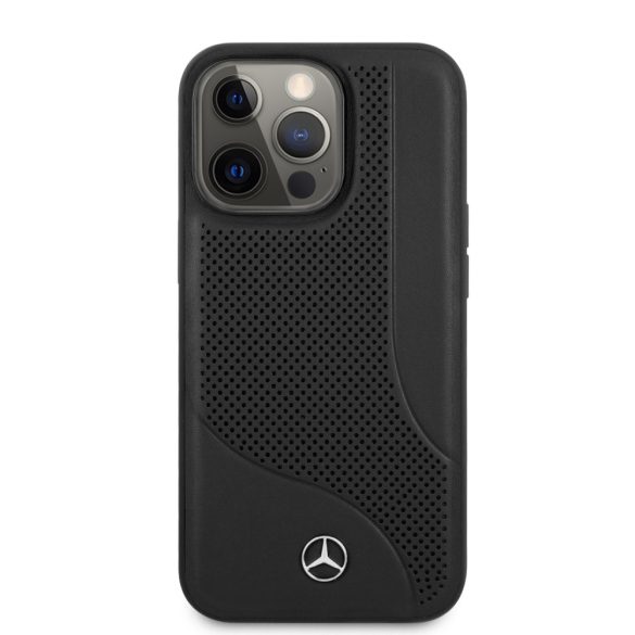 Mercedes-Benz iPhone 13 Pro Leather Perforated Area eredeti bőr (MEHCP13LCDOBK) hátlap, tok, fekete