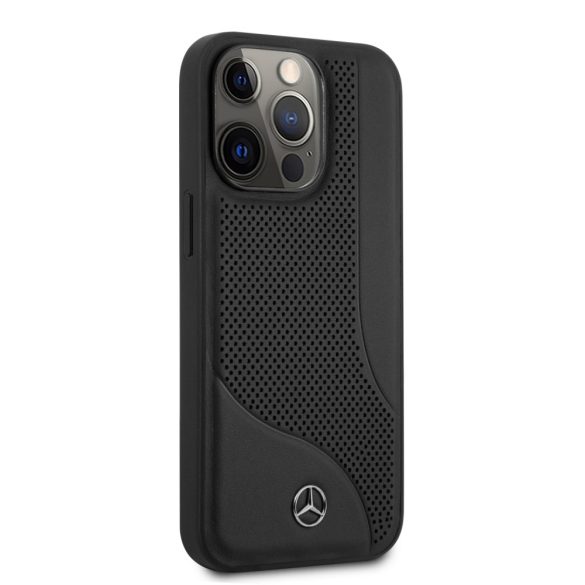 Mercedes-Benz iPhone 13 Pro Leather Perforated Area eredeti bőr (MEHCP13LCDOBK) hátlap, tok, fekete