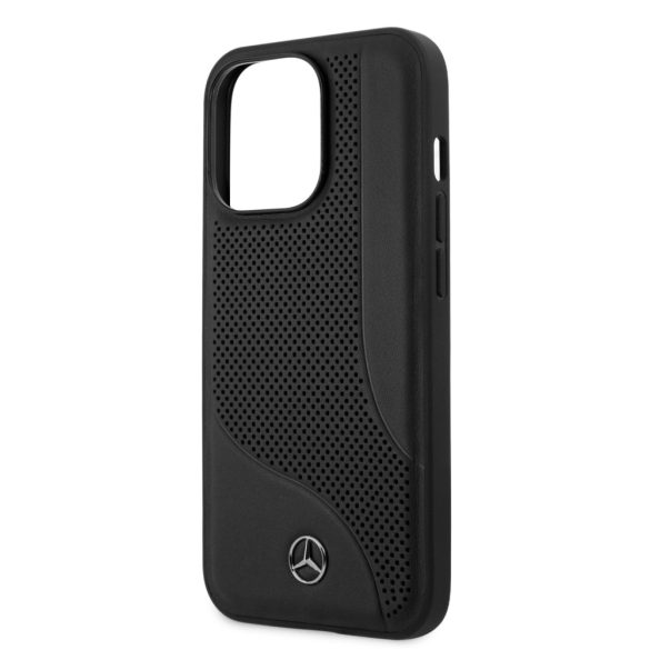 Mercedes-Benz iPhone 13 Pro Leather Perforated Area eredeti bőr (MEHCP13LCDOBK) hátlap, tok, fekete