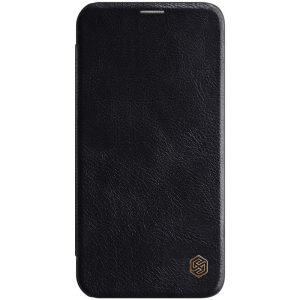 Nillkin Qin Leather Book iPhone 12 Mini oldalra nyíló eredeti bőr tok, fekete