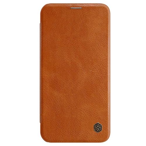 Nillkin Qin Leather Book iPhone 12/12 Pro oldalra nyíló eredeti bőr tok, barna