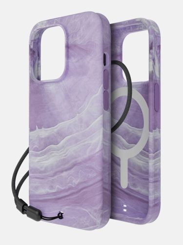 Bodyguardz Carve Marble Magsafe Case iPhone 15 Pro MagSafe hátlap + csuklópánt, tok, lila-fehér