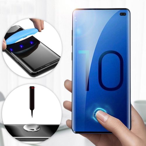 Samsung Galaxy S10 Plus UV 5D Full Glue teljes kijelzős edzett üvegfólia (tempered glass), 9H keménységű, átlátszó