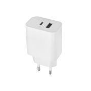   Maxlife MXTC-06 PD QC 20W, USB-A/USB-C hálózati töltő adapter, gyorstöltő, fehér