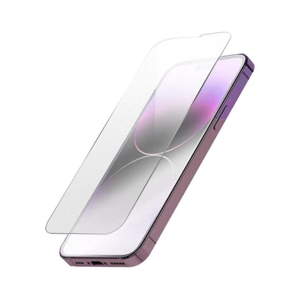 iPhone 13/13 Pro/14 kijelzővédő edzett üvegfólia (tempered glass) 9H keménységű (nem teljes kijelzős 2.5D sík üvegfólia), matt