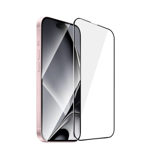 Edzett üvegfólia metal frame iPhone 15 Plus 6,7" fekete kerettel