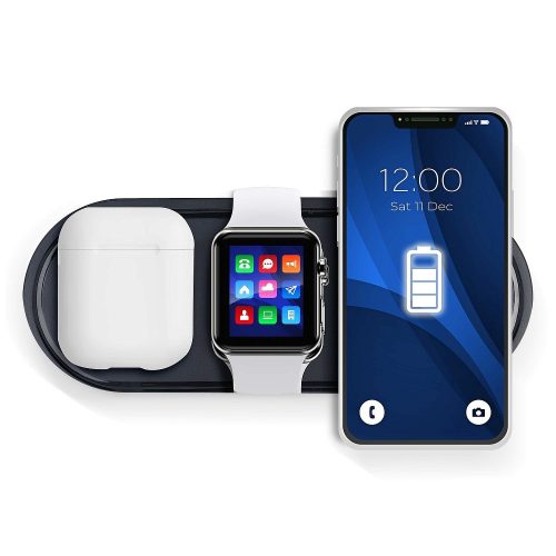 KT-IW 3in1 LED-es Qi Wireless Charger, univerzális vezeték nélküli töltő, 15W, fekete