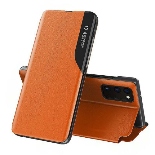 Eco Leather View Case Samsung Galaxy A21s oldalra nyíló tok, narancssárga