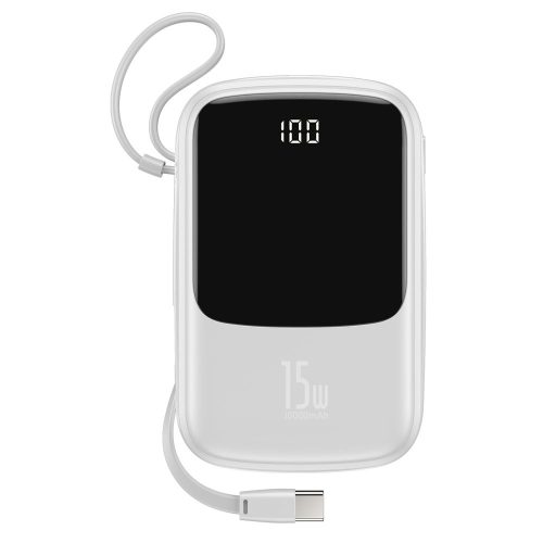 Baseus PPQD-I02 Qpow Power Bank, hordozható külső akkumulátor USB/USB-C, USB-C kábellel, 20000 mAh, 22.5W, fehér