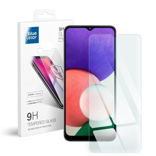 Blue Star Samsung Galaxy A22 4G kijelzővédő edzett üvegfólia (2D nem teljes kijelzős sík üvegfólia), 9H, átlátszó