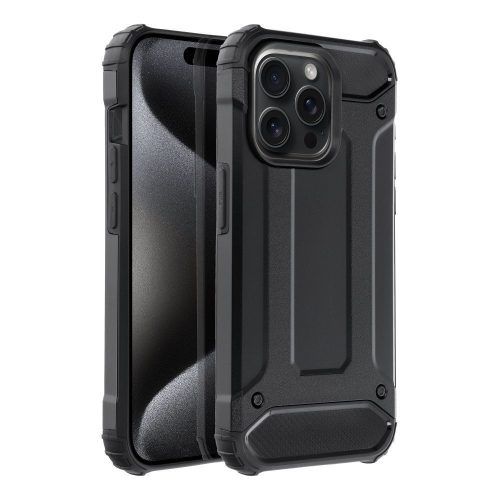 Hybrid Armor Tough Rugged ütésálló tok iPhone 15 Pro, fekete