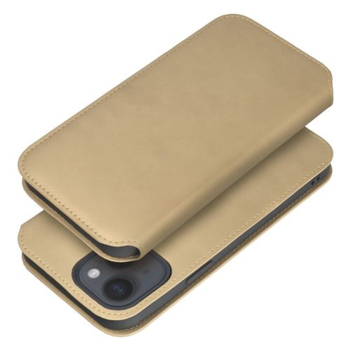 DUAL POCKET Book oldalra nyíló tok iPhone 15 Pro, arany