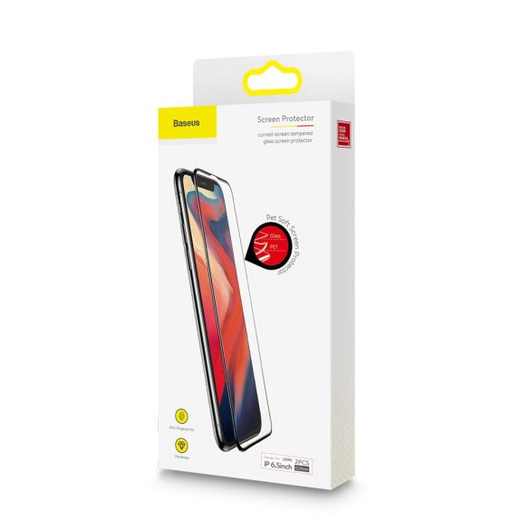 Baseus 3D Full Screen Tempered Glass iPhone 11 Pro Max/Xs Max 0,23mm,teljes kijelzős üvegfólia, törésálló kerettel, 9H keménységű, fekete