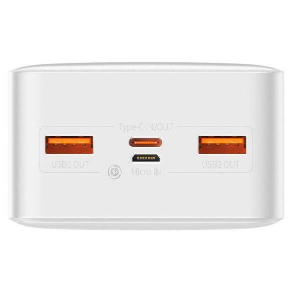 Baseus PPDML-N02 Bipow PD 3.0 QC 3.0 Power Bank, hordozható külső akkumulátor 2xUSB/USB-C, 30000 mAh, 20W, fehér