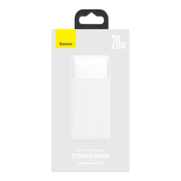 Baseus PPDML-N02 Bipow PD 3.0 QC 3.0 Power Bank, hordozható külső akkumulátor 2xUSB/USB-C, 30000 mAh, 20W, fehér