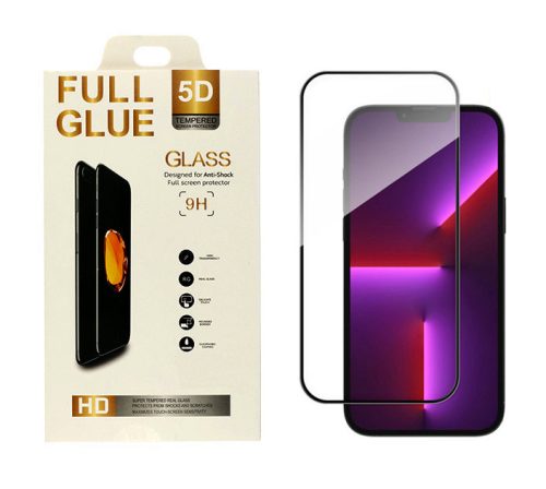 iPhone 14 Pro 5D Full Glue teljes kijelzős edzett üvegfólia (tempered glass) 9H keménységű, fekete