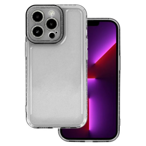 Crystal Diamond iPhone Xr 2mm hátlap, tok, átlátszó-fekete