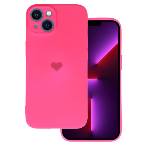 Vennus Silicone Heart Case iPhone 14 hátlap, tok, pink