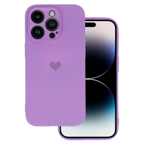 Vennus Silicone Heart Case iPhone 14 Pro hátlap, tok, lila