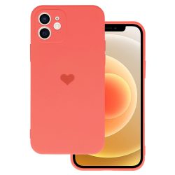 Silicone Heart Case iPhone 11 hátlap, tok, korall piros