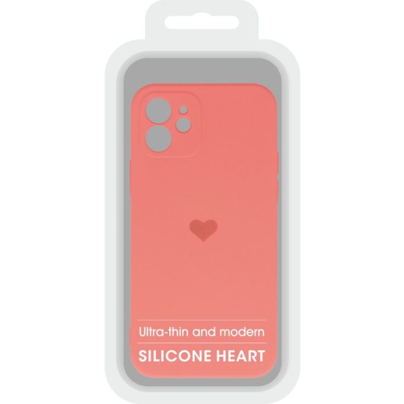 Silicone Heart Case iPhone 11 hátlap, tok, korall piros