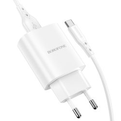   Borofone BN1 USB hálózati töltő adapter USB-A/USB-C kábellel, 2.1A, fehér