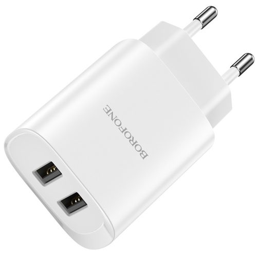 Borofone BN2 hálózati töltő adapter, 2xUSB 2.1A, fehér