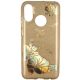 Glitter Case Gold Flower Samsung Galaxy A7 (2018) hátlap, tok, arany