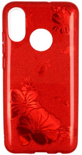 Glitter Case Red Flower Samsung Galaxy A50 hátlap, tok, piros