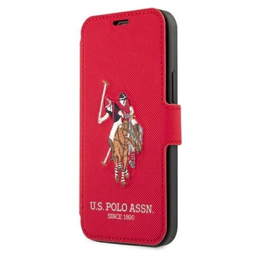 US Polo USFLBKP12LPUGFLRE iPhone 12 Pro Max 6,7" oldalra nyíló tok Polo Embroidery Collection, piros