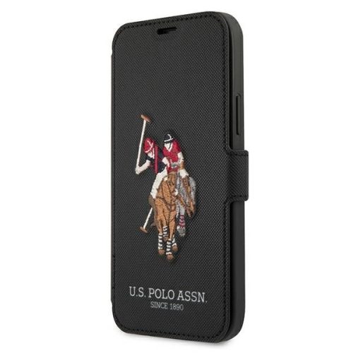 US Polo USFLBKP12MPUGFLBK iPhone 12/12 Pro 6,1" oldalra nyíló tok Polo Embroidery Collection, fekete