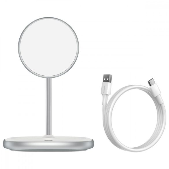 Baseus WXSW-02 univerzális MagSafe kompatibilis asztali töltő és állvány, kábellel, 15W, fehér