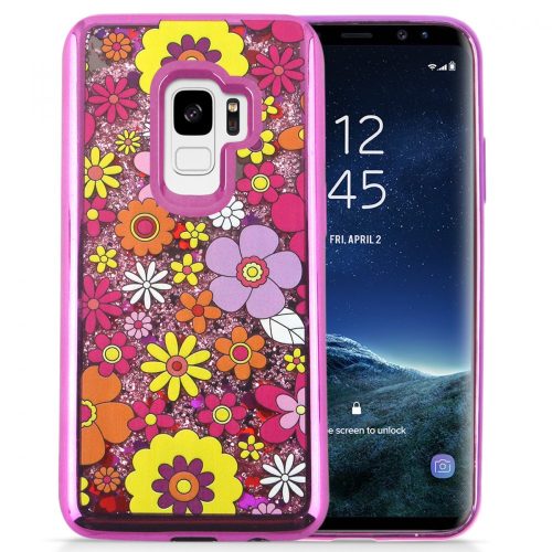 Zizo Liquid Glitter Star Case Samsung Galaxy S9, virágmintás, rózsaszín